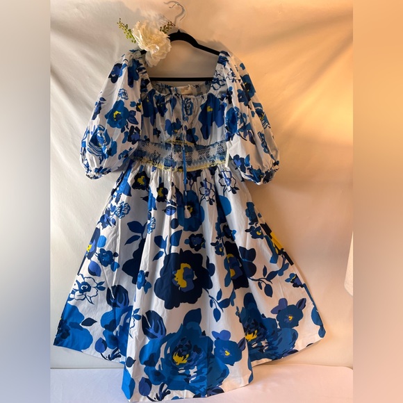 Anthropologie Plenty by Tracy Reese Off-The-Shoulder Puff-Sleeve Smocked Dress - Picture 13 of 15